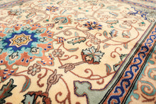 3x5 Ivory, Navy, Turquoise Color Hand Knotted French Aubusson Savonerrie Wool Traditional Oriental Rug