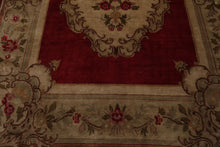 8x10 Crimson, Green, Tan Color Hand Knotted French Aubusson Savonnerie Wool Traditional Oriental Rug