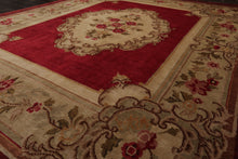8x10 Crimson, Green, Tan Color Hand Knotted French Aubusson Savonnerie Wool Traditional Oriental Rug