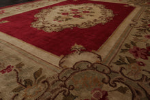 8x10 Crimson, Green, Tan Color Hand Knotted French Aubusson Savonnerie Wool Traditional Oriental Rug