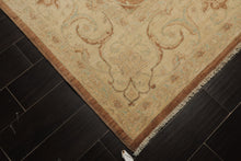 9x12 Brown, Beige, Aqua Color Hand Knotted Peshawar Wool Transitional Oriental Rug