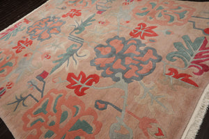 9x12 Beige, Peach, Rose Color Hand Knotted Tibetan Wool Art Deco Oriental Rug