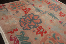 9x12 Beige, Peach, Rose Color Hand Knotted Tibetan Wool Art Deco Oriental Rug