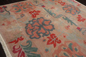 9x12 Beige, Peach, Rose Color Hand Knotted Tibetan Wool Art Deco Oriental Rug