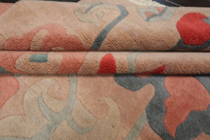9x12 Beige, Peach, Rose Color Hand Knotted Tibetan Wool Art Deco Oriental Rug