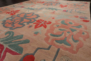 9x12 Beige, Peach, Rose Color Hand Knotted Tibetan Wool Art Deco Oriental Rug