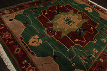 8x10 Green, Chocolate, Taupe Color Hand Knotted Tibetan Wool Arts & Crafts Oriental Rug