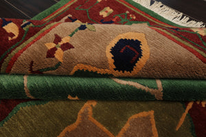 8x10 Green, Chocolate, Taupe Color Hand Knotted Tibetan Wool Arts & Crafts Oriental Rug