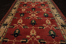 9x12 Teracotta, Light gold, Green Color Hand Knotted Tibetan Wool Arts & Crafts Oriental Rug