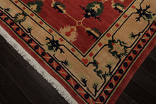 9x12 Teracotta, Light gold, Green Color Hand Knotted Tibetan Wool Arts & Crafts Oriental Rug