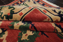 9x12 Teracotta, Light gold, Green Color Hand Knotted Tibetan Wool Arts & Crafts Oriental Rug