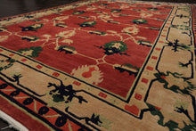 9x12 Teracotta, Light gold, Green Color Hand Knotted Tibetan Wool Arts & Crafts Oriental Rug