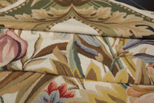8x10 Ivory, Green, Gold Color Hand Woven French Aubusson Needlepoint  Wool Traditional Oriental Rug