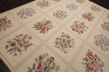 8x10 Ivory, Tan, Green Color Hand Woven French Aubusson Needlepoint  Wool Traditional Oriental Rug