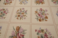 8x10 Ivory, Tan, Green Color Hand Woven French Aubusson Needlepoint  Wool Traditional Oriental Rug