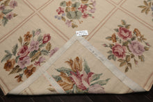 8x10 Ivory, Tan, Green Color Hand Woven French Aubusson Needlepoint  Wool Traditional Oriental Rug