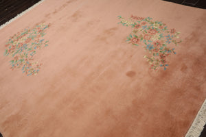 8x10 Rose, Aqua, Turquoise Color Hand Knotted French Aubusson Savonnerie Wool Traditional Oriental Rug