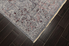 8x10 Gray, Blue, Plum Color Hand Knotted Sherpa Wool & Bamboo Silk Transitional Oriental Rug