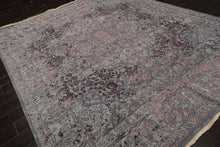 8x10 Gray, Blue, Plum Color Hand Knotted Sherpa Wool & Bamboo Silk Transitional Oriental Rug