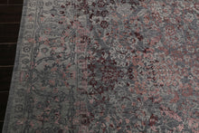 8x10 Gray, Blue, Plum Color Hand Knotted Sherpa Wool & Bamboo Silk Transitional Oriental Rug