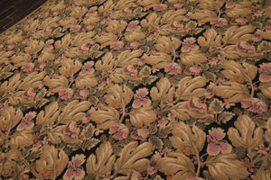 8x10 Black, Brown, Green Color Hand Woven French Aubusson Needlepoint  Wool Traditional Oriental Rug
