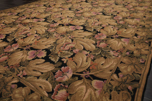 8x10 Black, Brown, Green Color Hand Woven French Aubusson Needlepoint  Wool Traditional Oriental Rug