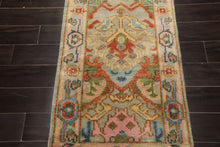 Runner Gray, Mint, Blush Color Hand Knotted Oushak Wool Traditional Oriental Rug
