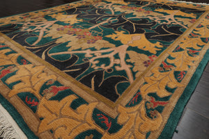 8x10 Turquoise, Blue, Gold Color Hand Knotted Tibetan Wool Arts & Crafts Oriental Rug