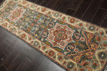 Runner Teal, Gray, Rust Color Hand Knotted Oushak Wool Traditional Oriental Rug