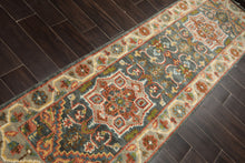 Runner Teal, Gray, Rust Color Hand Knotted Oushak Wool Traditional Oriental Rug