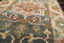 Runner Teal, Gray, Rust Color Hand Knotted Oushak Wool Traditional Oriental Rug