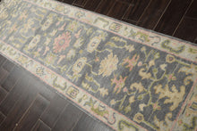 Runner Gray, Mint, Beige Color Hand Knotted Oushak Wool Traditional Oriental Rug