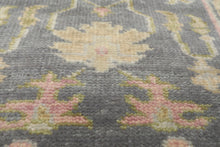 Runner Gray, Mint, Beige Color Hand Knotted Oushak Wool Traditional Oriental Rug