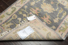 Runner Gray, Mint, Beige Color Hand Knotted Oushak Wool Traditional Oriental Rug