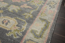 Runner Gray, Mint, Beige Color Hand Knotted Oushak Wool Traditional Oriental Rug