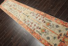 Runner Gray, Mint, Beige Color Hand Knotted Oushak Wool Traditional Oriental Rug