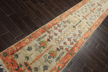 Runner Gray, Mint, Beige Color Hand Knotted Oushak Wool Traditional Oriental Rug