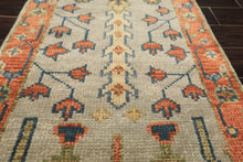 Runner Gray, Mint, Beige Color Hand Knotted Oushak Wool Traditional Oriental Rug