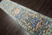 Runner Slate, Aqua, Navy Color Hand Knotted Oushak Wool Traditional Oriental Rug