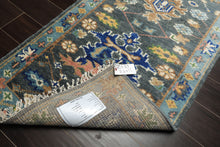 Runner Slate, Aqua, Navy Color Hand Knotted Oushak Wool Traditional Oriental Rug