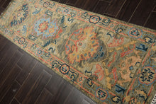 Runner Moss, Gold, Blush Color Hand Knotted Oushak Wool Traditional Oriental Rug