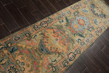 Runner Moss, Gold, Blush Color Hand Knotted Oushak Wool Traditional Oriental Rug