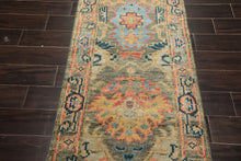 Runner Moss, Gold, Blush Color Hand Knotted Oushak Wool Traditional Oriental Rug
