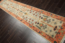 Runner Beige, Burnt Orange, Lime Color Hand Knotted Oushak Wool Traditional Oriental Rug