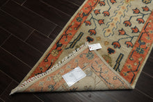 Runner Beige, Burnt Orange, Lime Color Hand Knotted Oushak Wool Traditional Oriental Rug