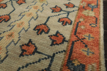 Runner Beige, Burnt Orange, Lime Color Hand Knotted Oushak Wool Traditional Oriental Rug