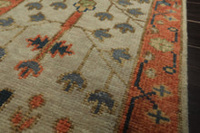 Runner Beige, Burnt Orange, Lime Color Hand Knotted Oushak Wool Traditional Oriental Rug