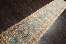 Runner Aqua, Burnt Orange, Lime Color Hand Knotted Oushak Wool Traditional Oriental Rug