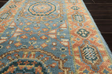 Runner Aqua, Burnt Orange, Lime Color Hand Knotted Oushak Wool Traditional Oriental Rug