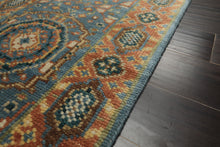 Runner Aqua, Burnt Orange, Lime Color Hand Knotted Oushak Wool Traditional Oriental Rug